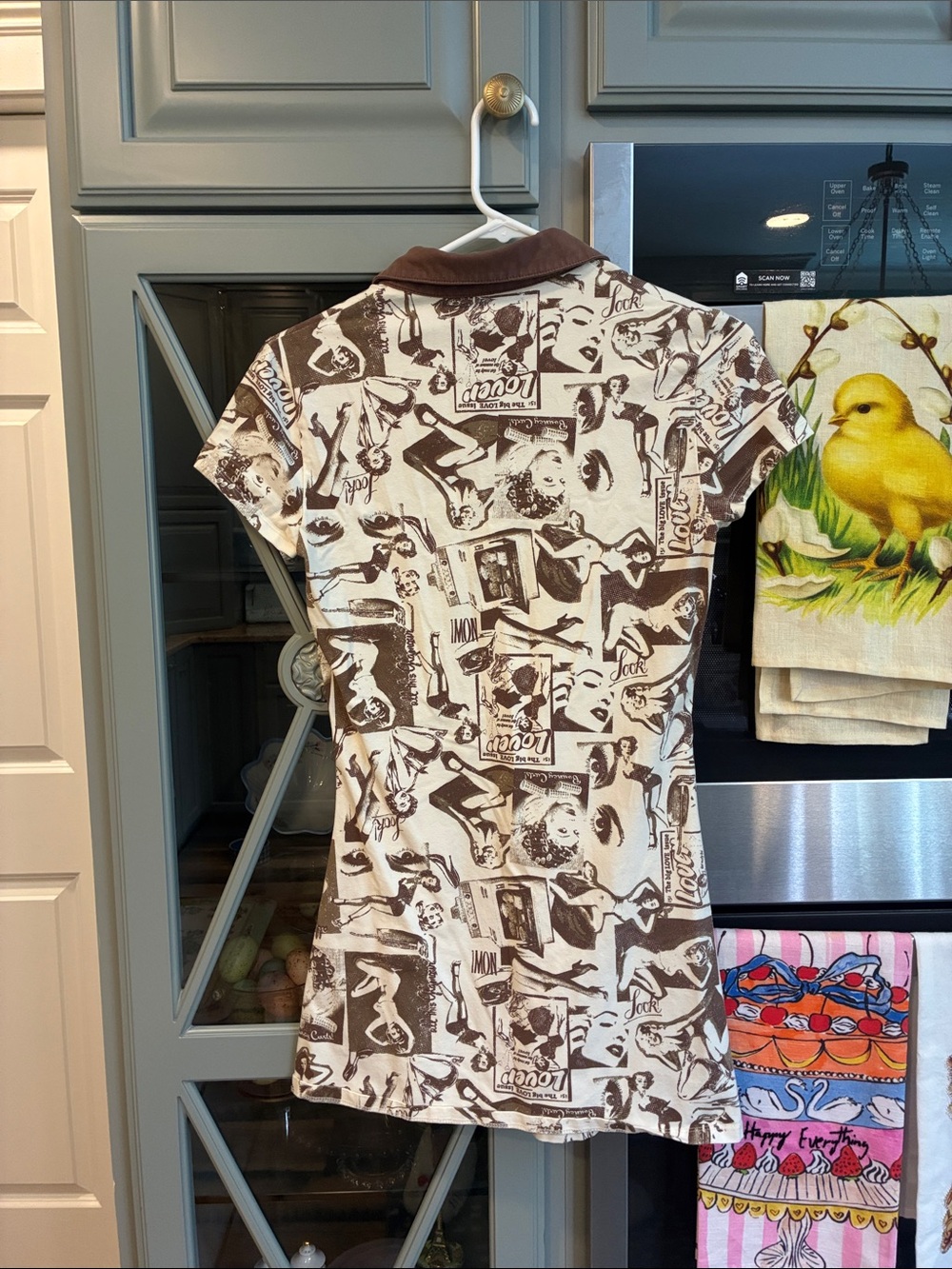 Urban Outfitters Brown & Cream Graphic Polo Dress Medium cotton retro girlhood - Picture 2 of 4